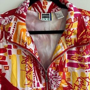 VTG EVR Women’s M Red Orange Pink Floral Silk Full-Zip Vest 80s 90s Retro Funky